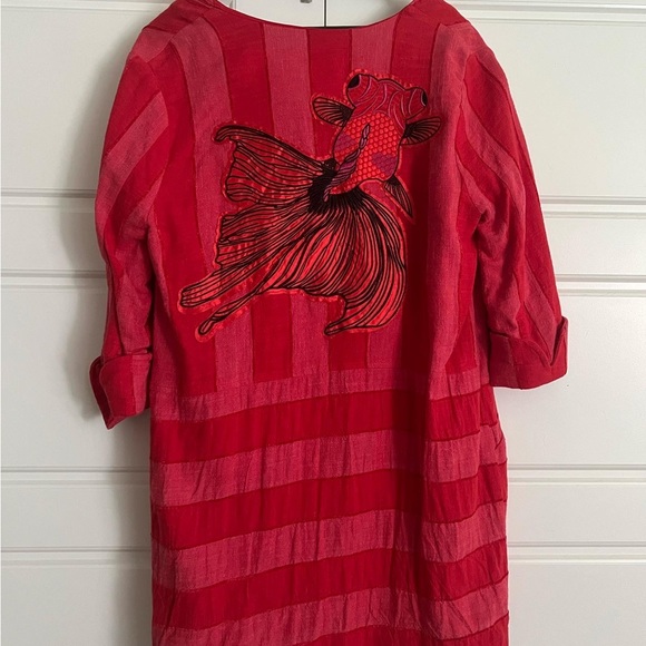 Eva Franco Anthropologie Pisces Fish Jacket Car Coat Linen Kimono - Picture 5 of 5